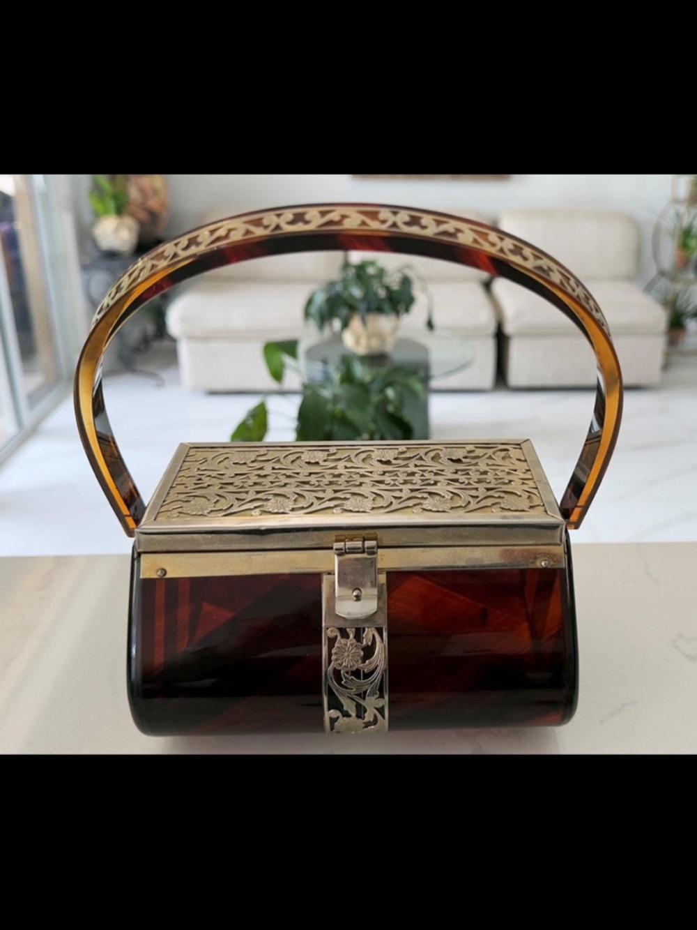 Vintage Tyrolean NY 1950s Lucite Box Purse | Faux Tortoise Amber | Rare